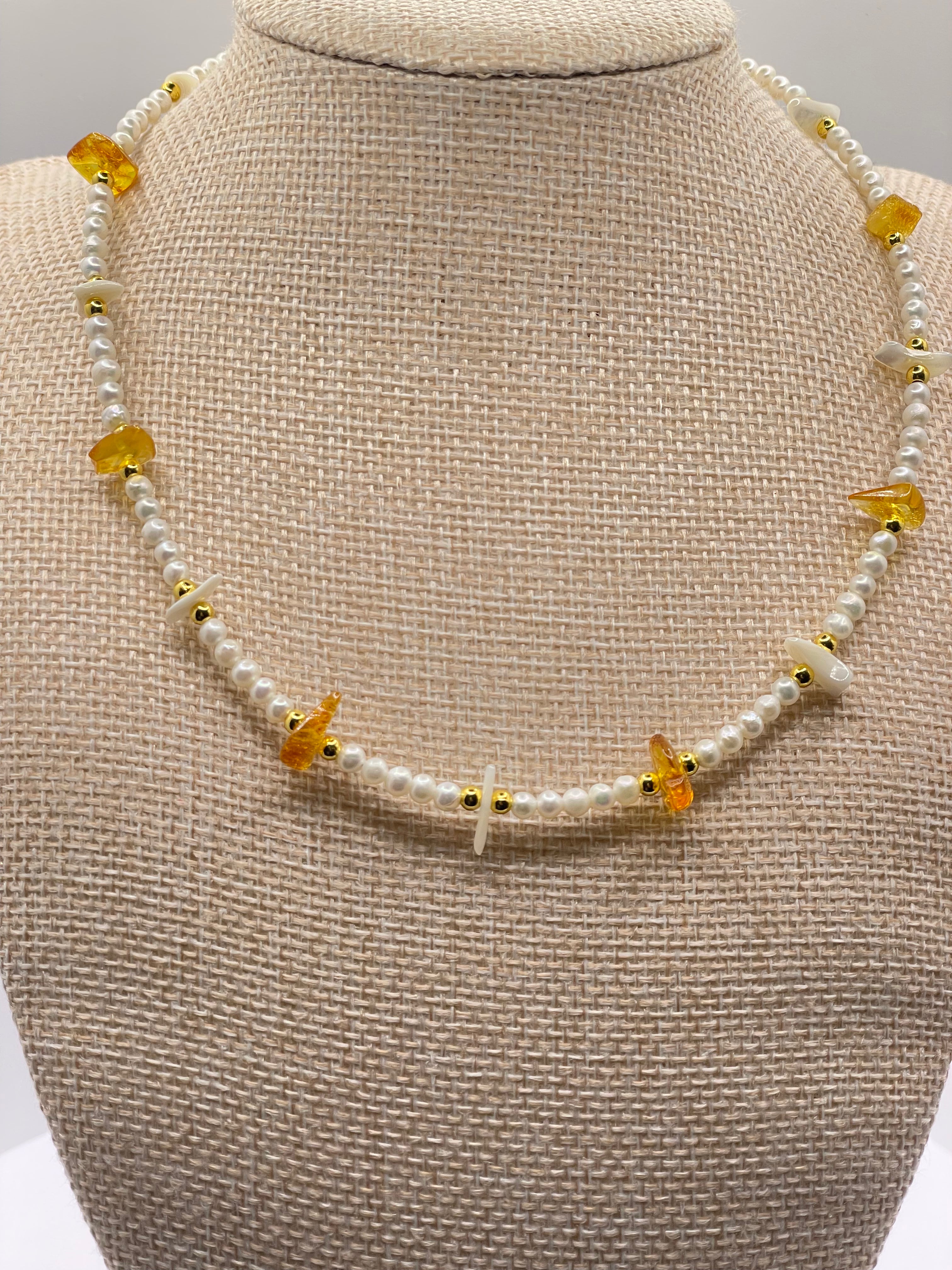 Amber and Small Pearl Necklace