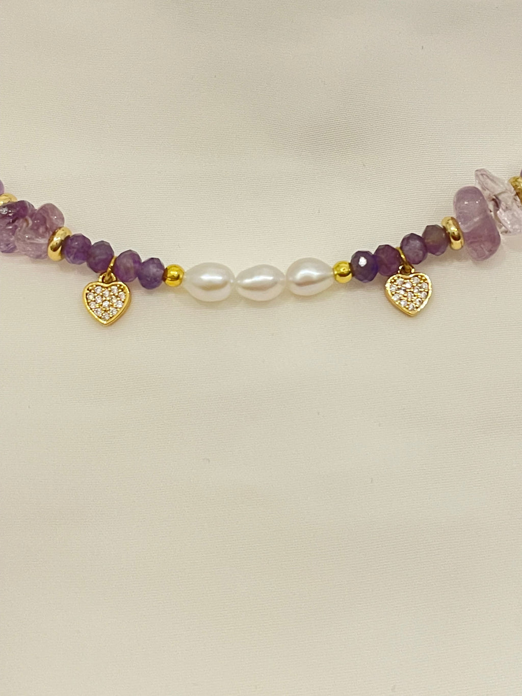 Amethyst and Pearls Heart Charm Necklace
