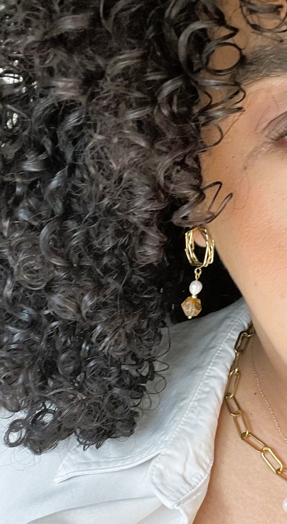 Hex Pearl & Citrine Earrings