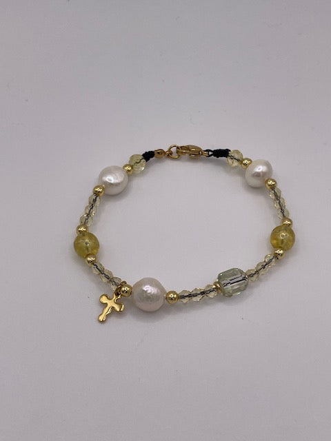 Gold Cross Charm Macrame Bracelet