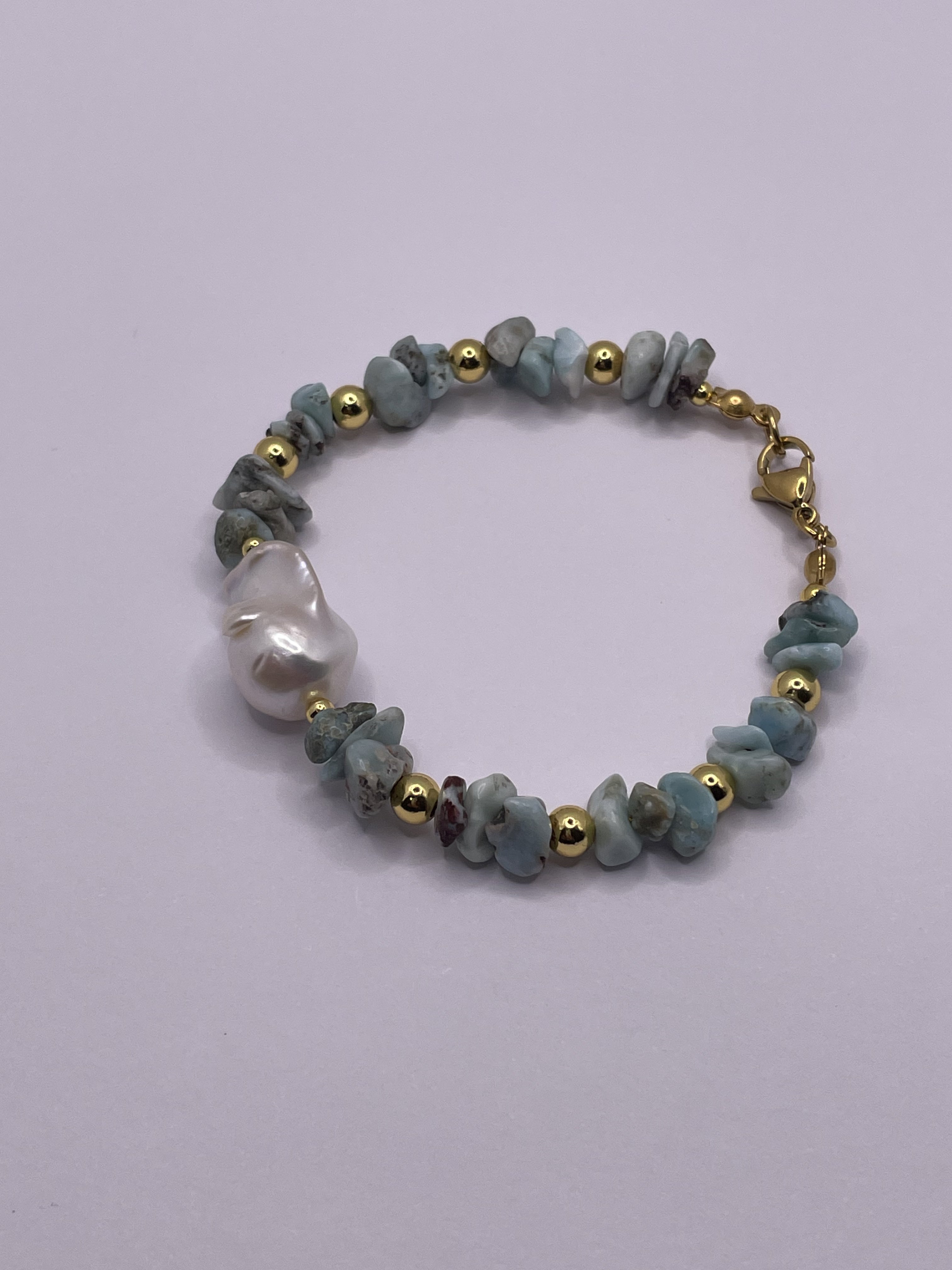 Larimar and Baroque Pearl Bracelet