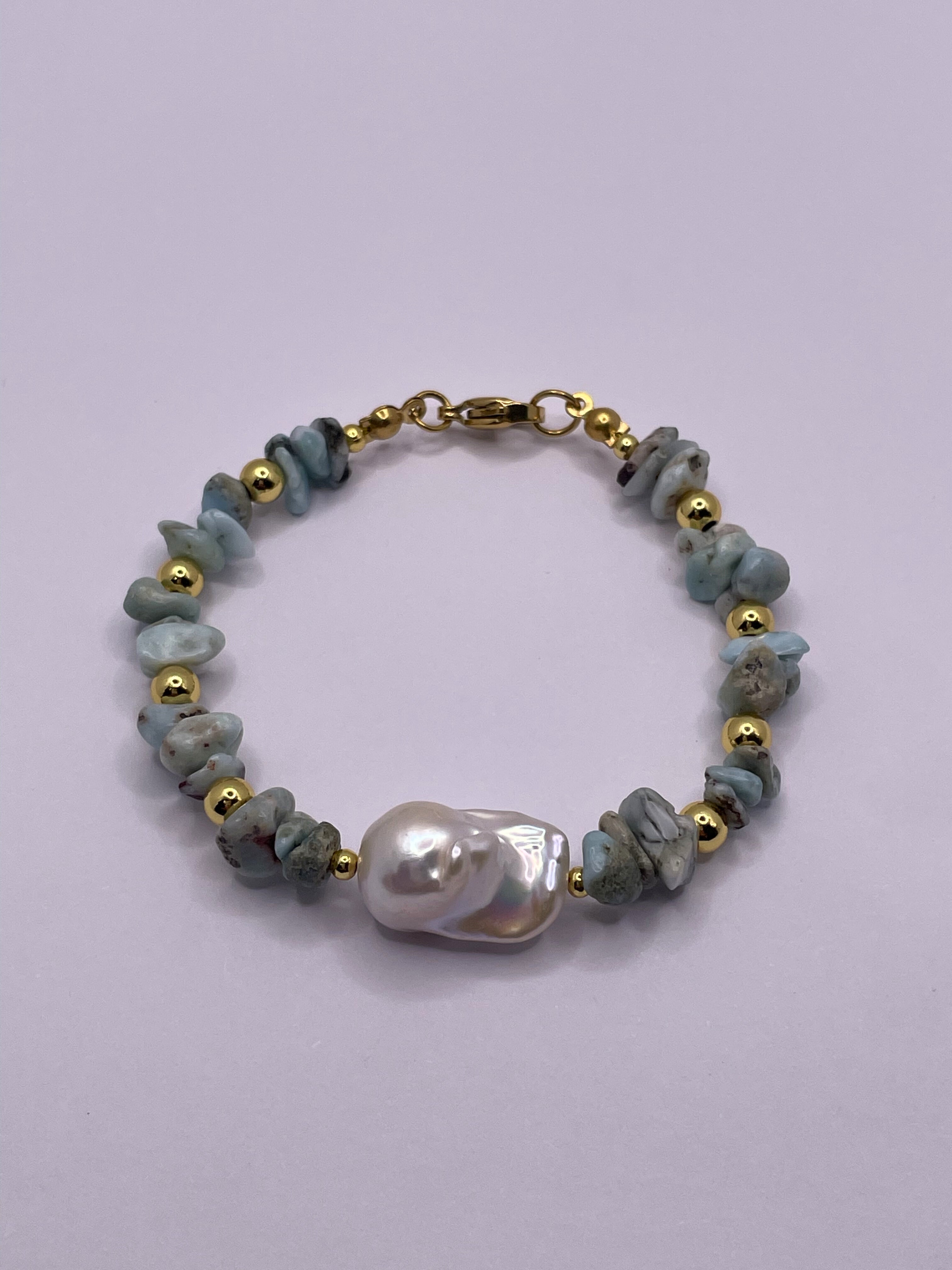 Larimar and Baroque Pearl Bracelet