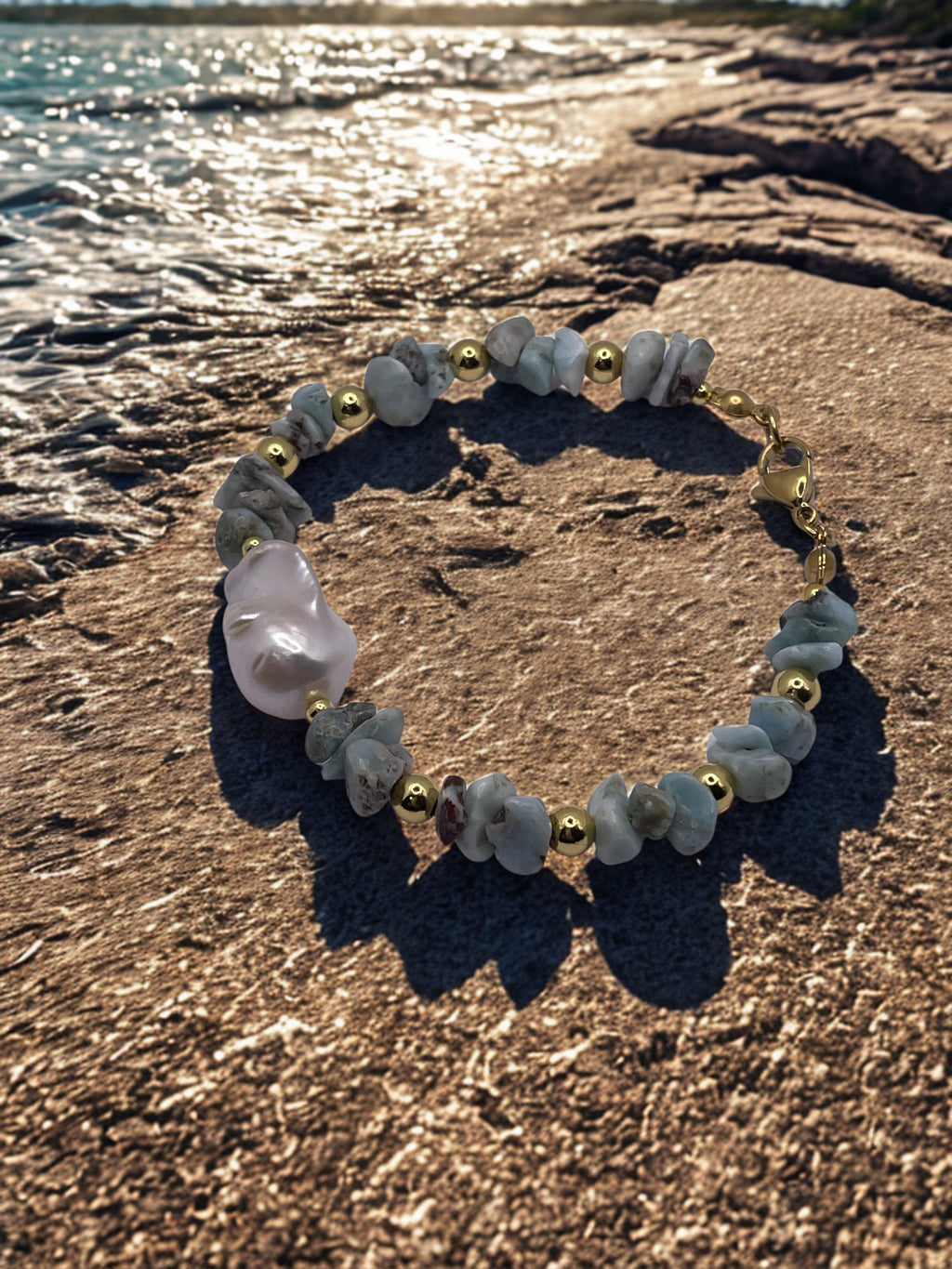 Larimar and Baroque Pearl Bracelet