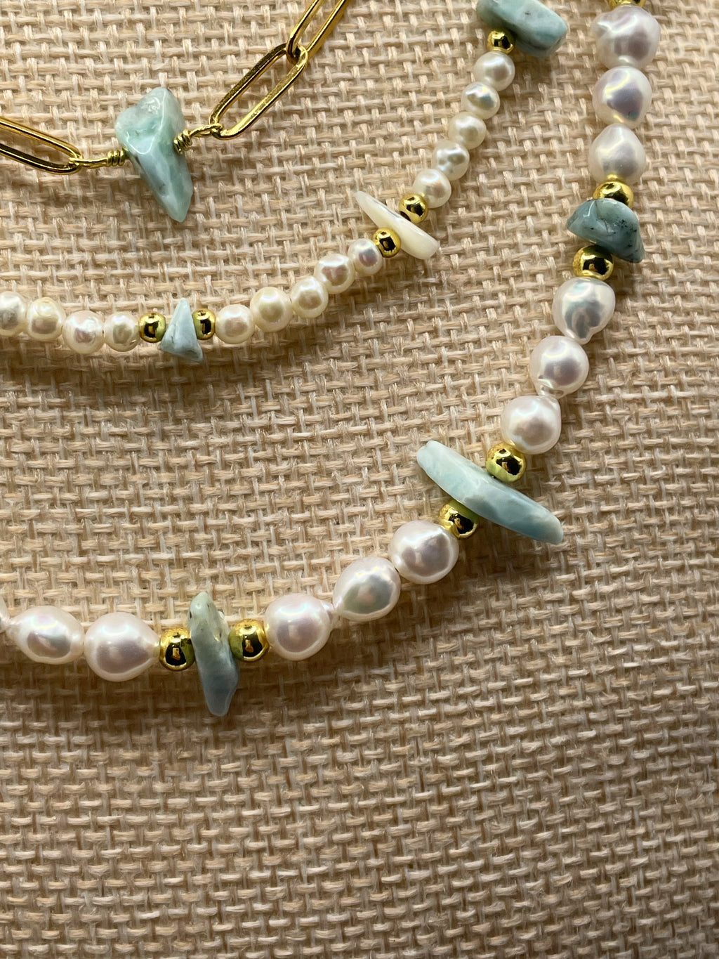 Larimar and Small Pearl Necklace