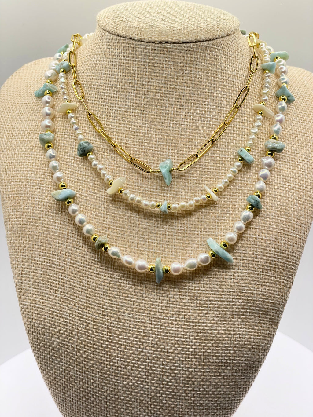 Larimar and Small Pearl Necklace