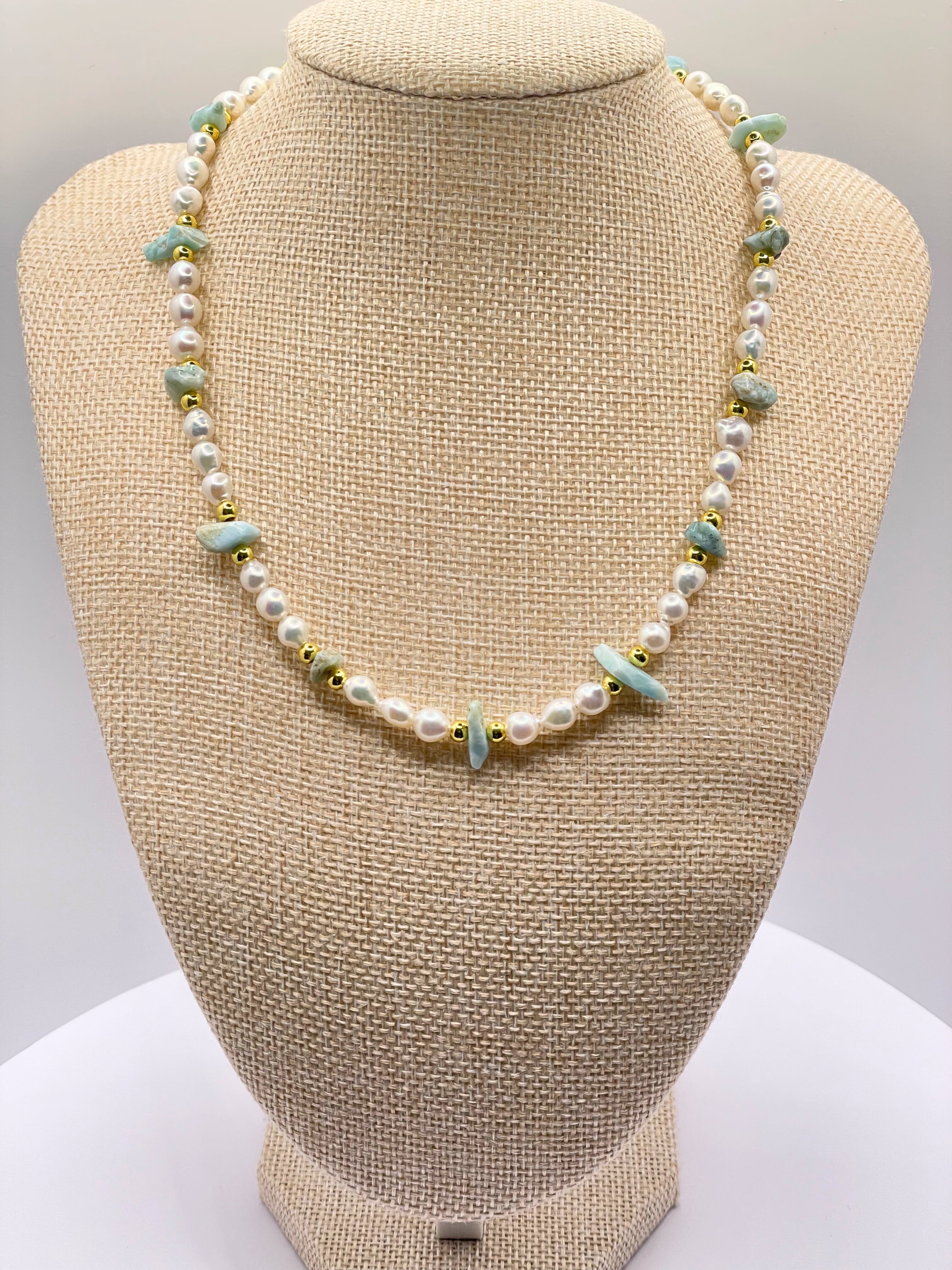 Larimar and Large Pearl Necklace