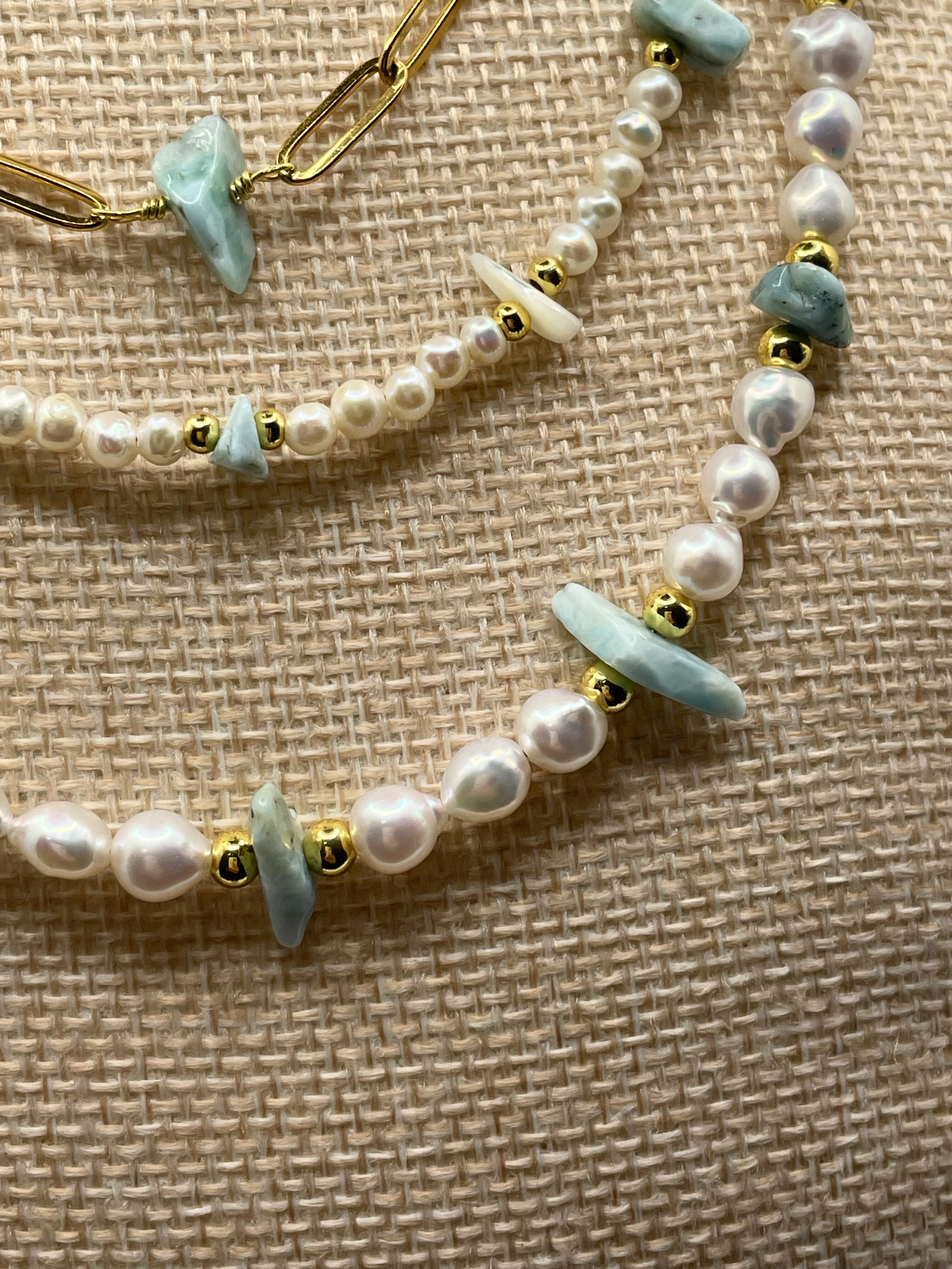 Larimar and Large Pearl Necklace