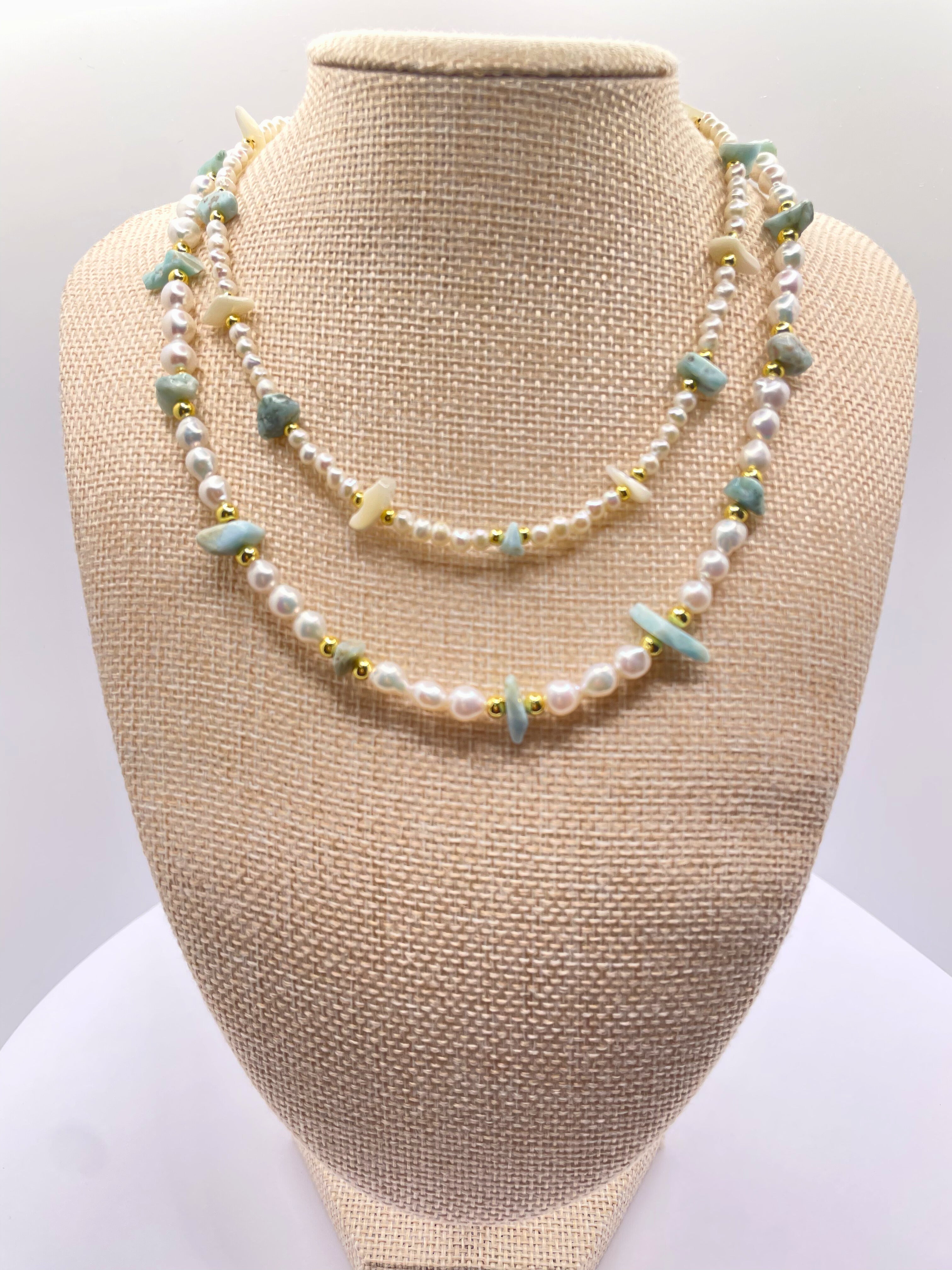 Larimar and Small Pearl Necklace