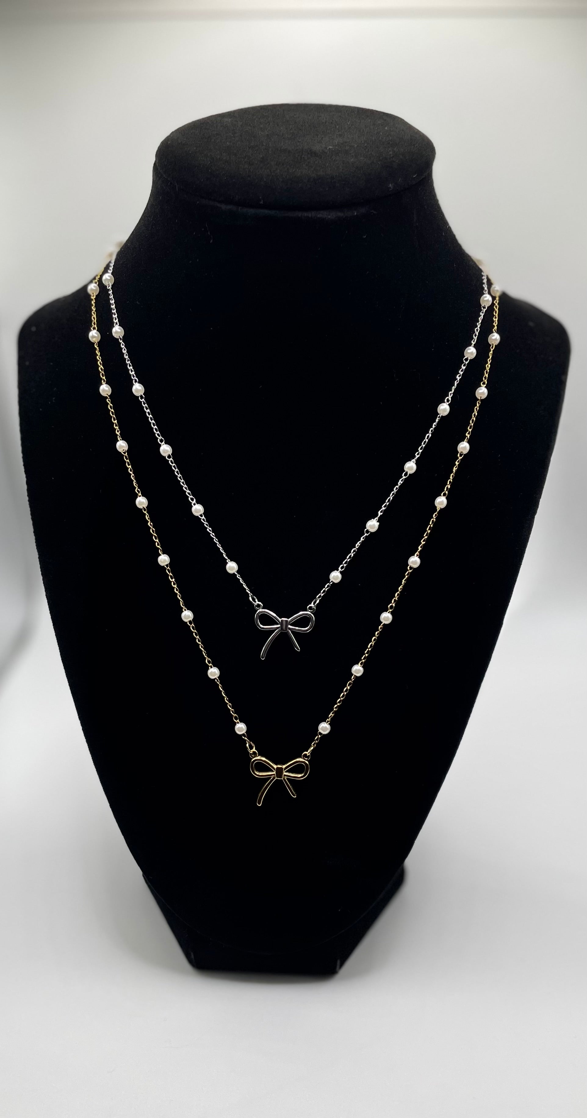 Natalie Coquette Bow Pearl Necklace