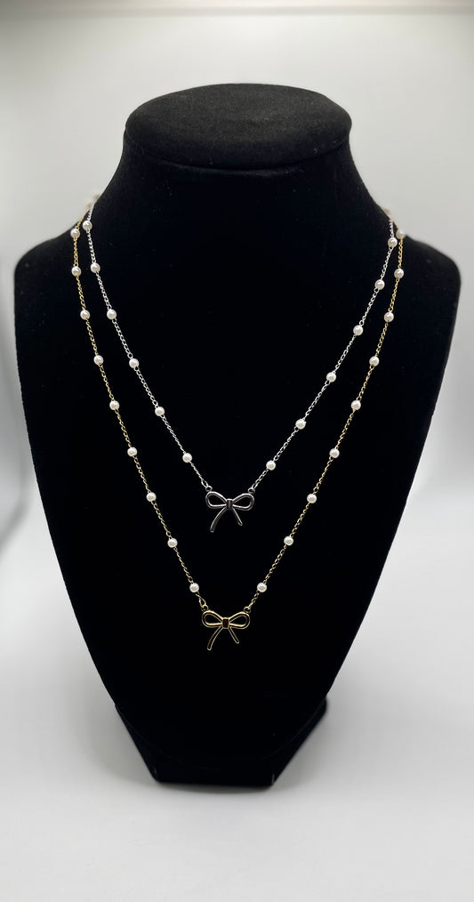 Natalie Coquette Bow Pearl Necklace