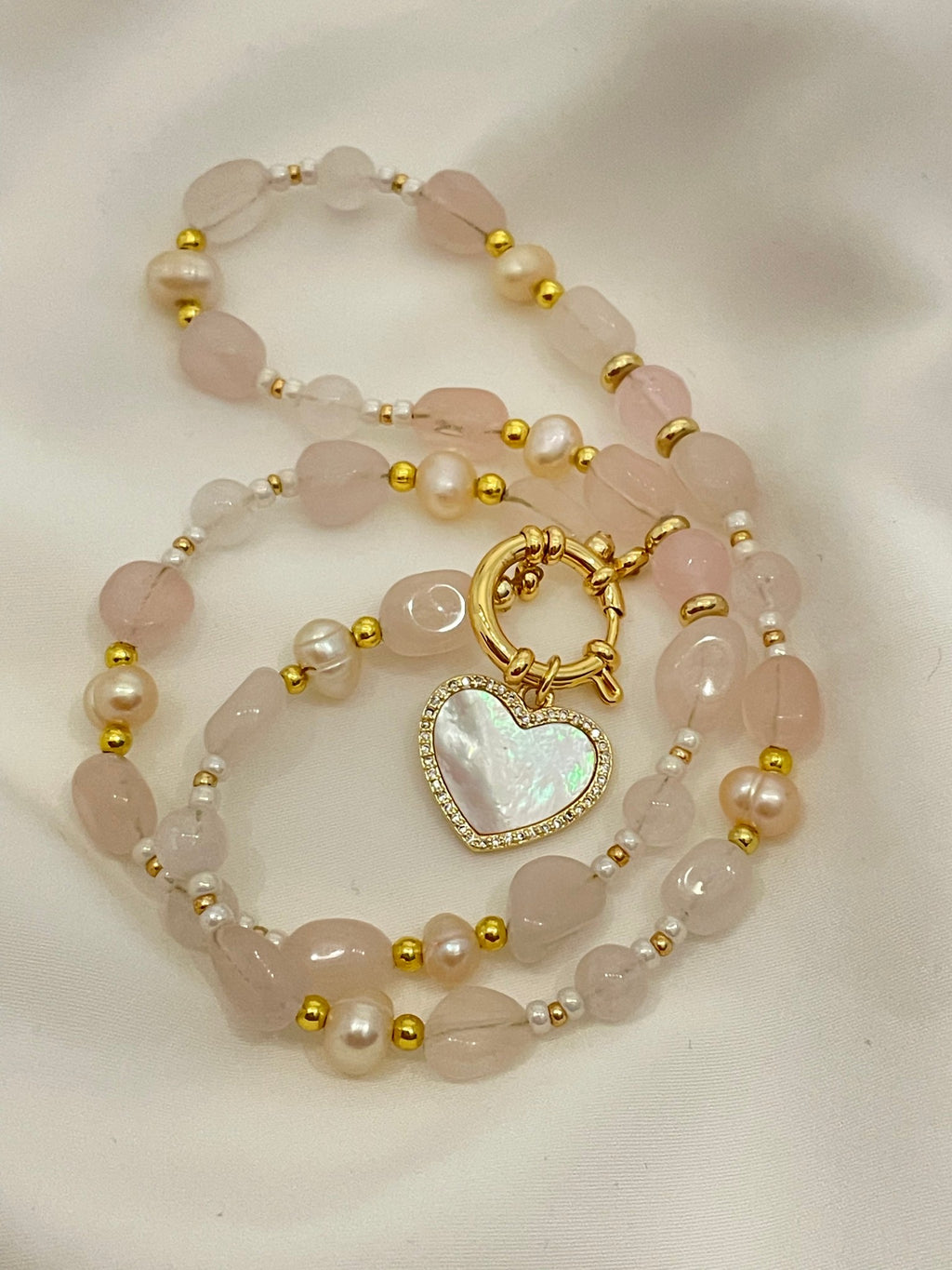 Rose Quartz and Pearl Necklace
