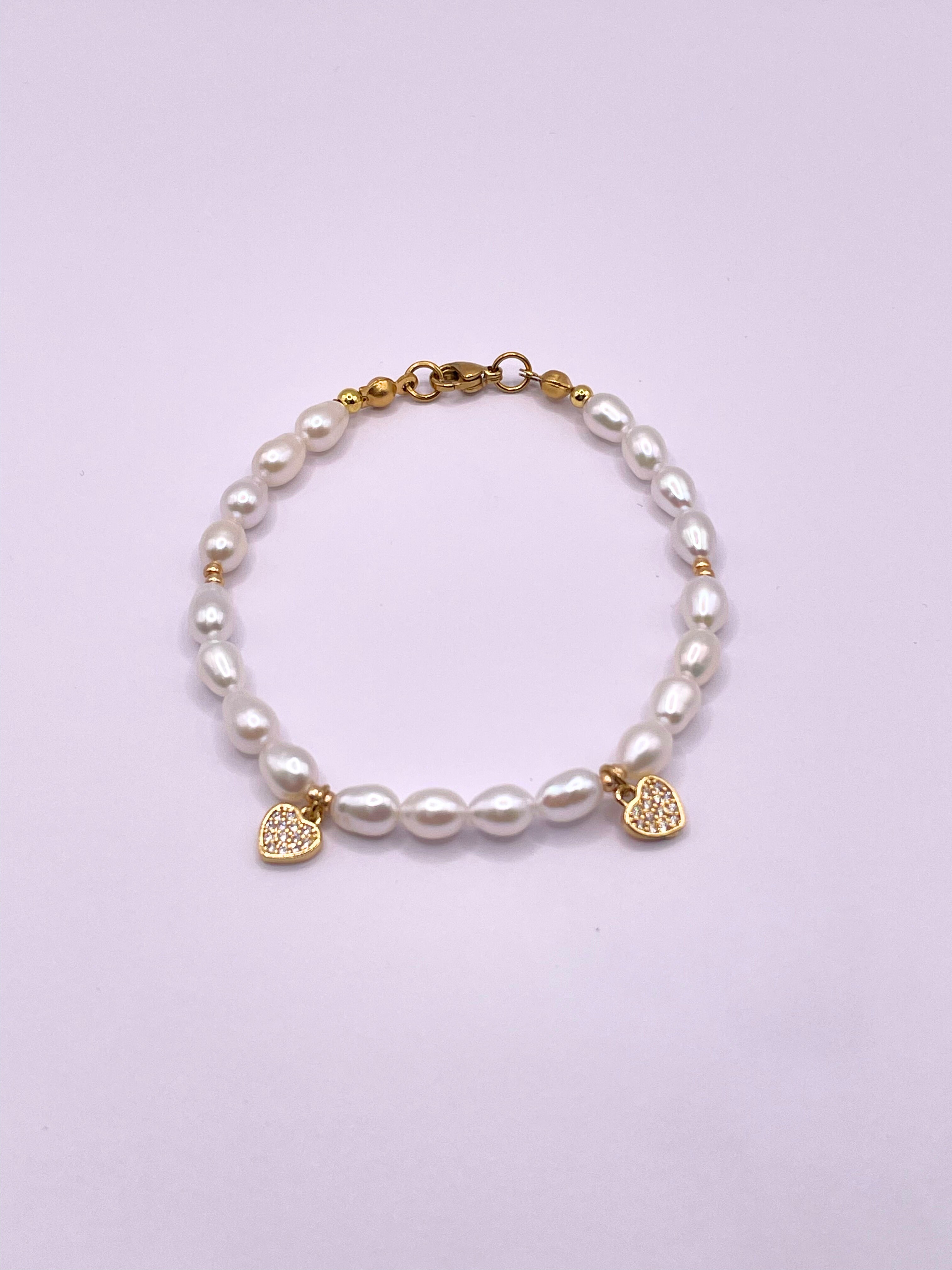 Small Pearl & Heart Charm Bracelet
