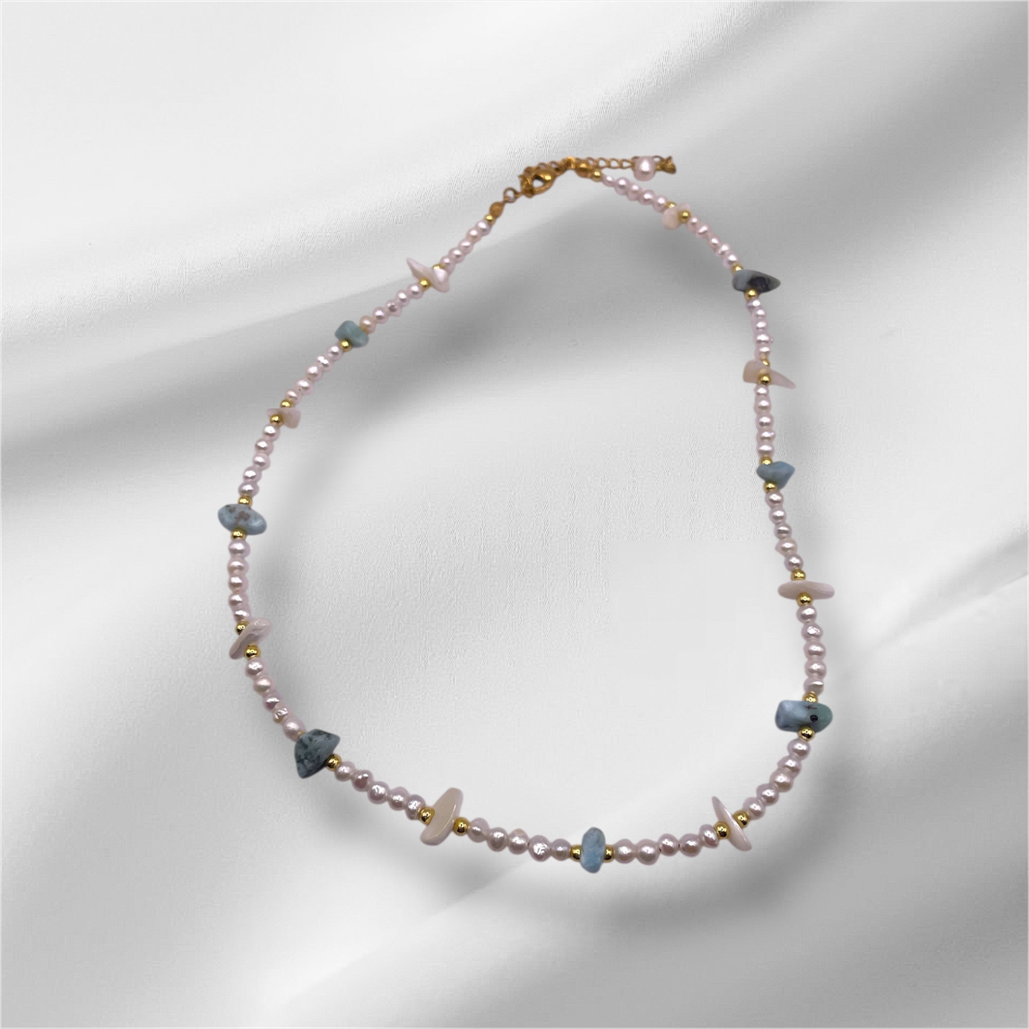 Larimar and Small Pearl Necklace