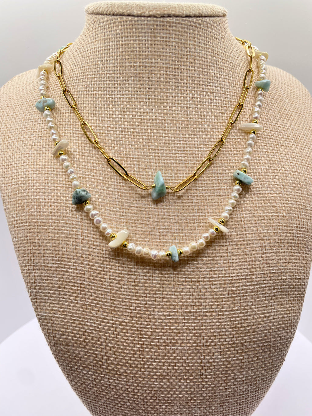 Larimar and Small Pearl Necklace